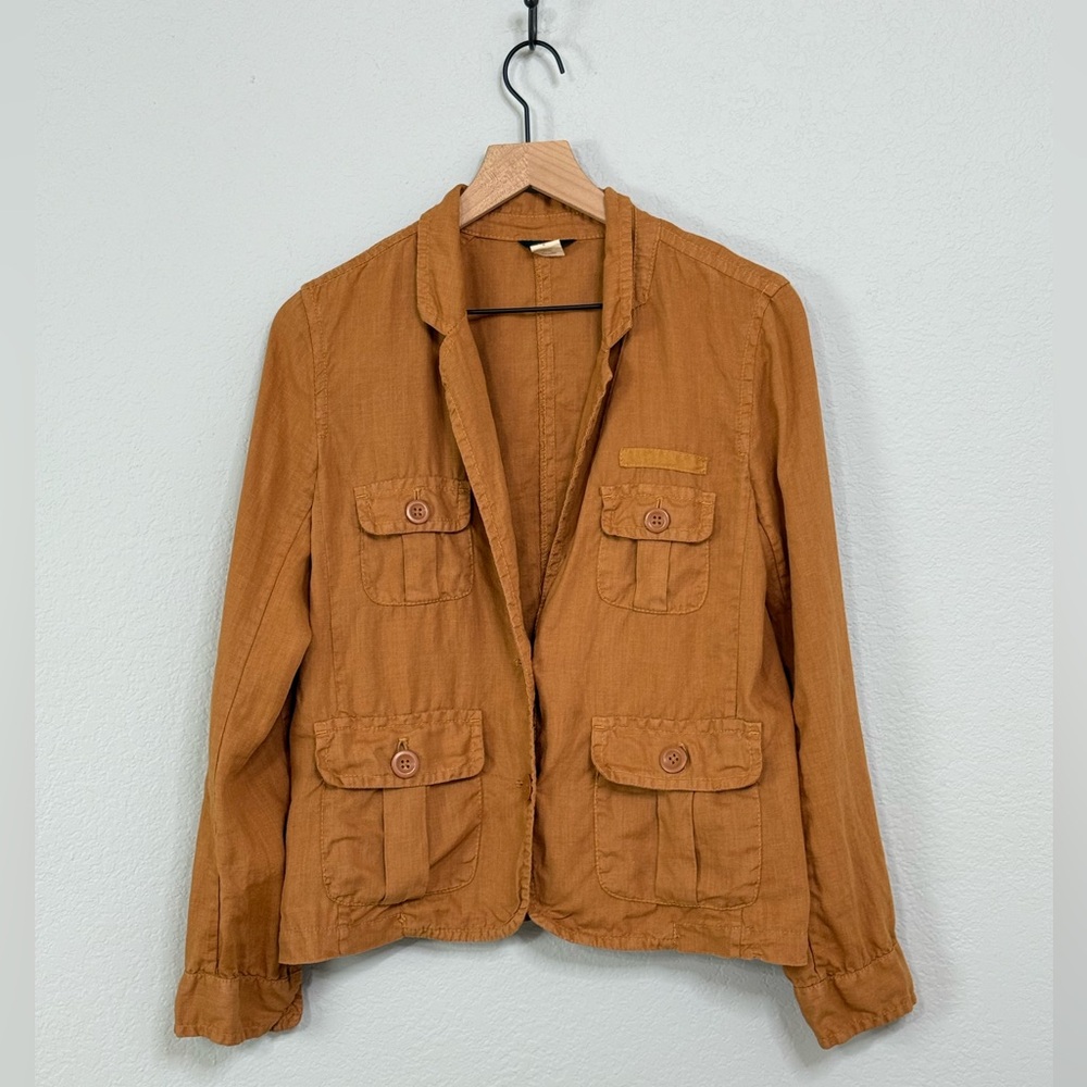 J Crew Natural Linen Vintage Safari Blazer, Pocket Utility Jacket - Picture 7 of 13